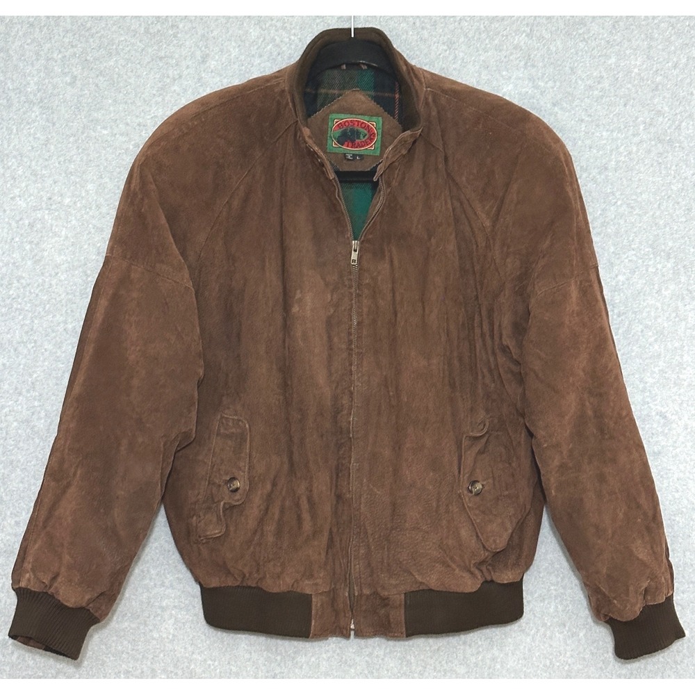 VTG Boston Traders Mens Jacket L Brown Suede Leather Bomber Rugged Outdoors G9